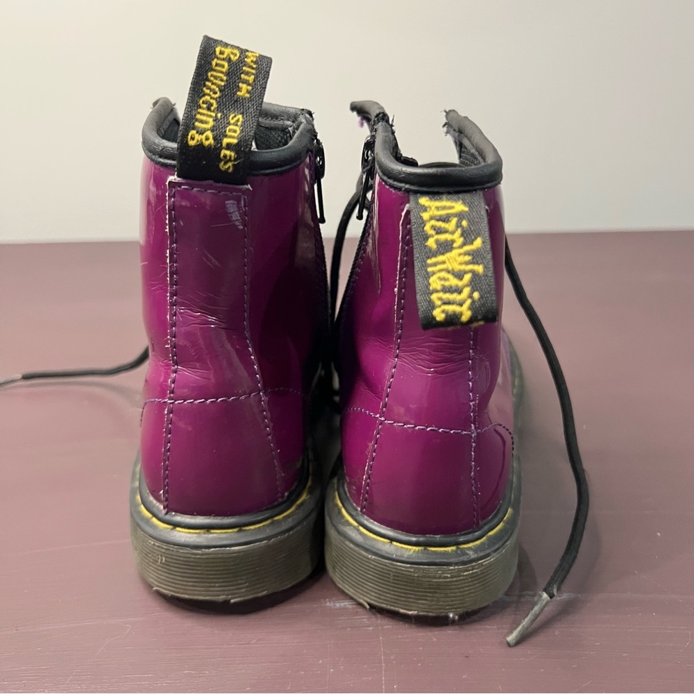 Dr. Martens 1460 Delaney Purple Boots Patent Leather Lace Up Side Zip - Picture 5 of 9